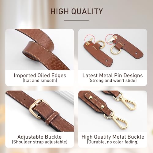 Image of Upgraded 4 Buckles Purse Strap Replacement Compatible with Longchamp S /M Bag, Anti-Slip Leather Bag Straps Conversion Kit, Handbags Crossbody Shoulder Strap 34-48'' Adjustable for Women(Brown)