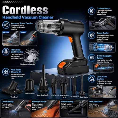 Image of Cordless Handheld Car Vacuum Cleaner with Multi Nozzle Kit