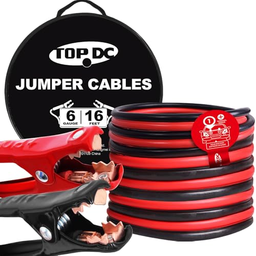 Image of TOPDC 6 Gauge 16 Feet Jumper Cables for Car, SUV and Trucks Battery, Heavy Duty Automotive Booster Cables for Jump Starting Dead or Weak Batteries with Carry Bag, (TD-P0616)