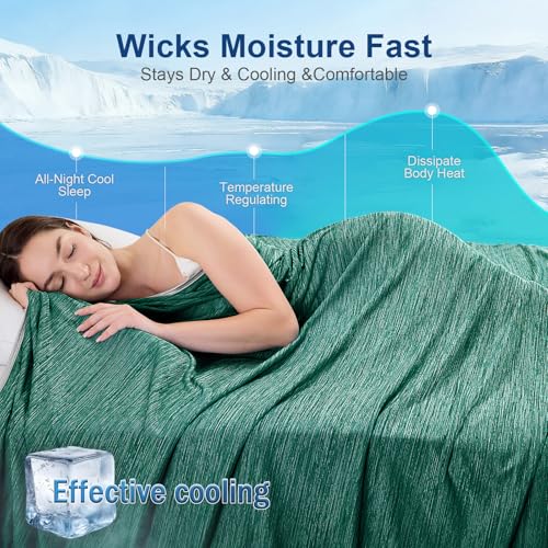 Image of KMUSET Cooling Blanket Twin XL (60 inchx90 inch), Double Sided Summer Cooling Blankets for Hot Sleepers & Night Sweats, Cool Soft Lightweight Blanket for Dorm Room Essentials, Beach & Travel Emerald Green