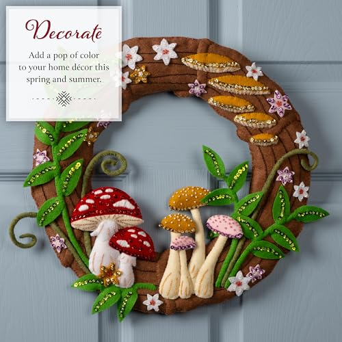 Image of Bucilla Felt Applique Wreath Making Kit, Mushroom Magic, Perfect for DIY Arts and Crafts