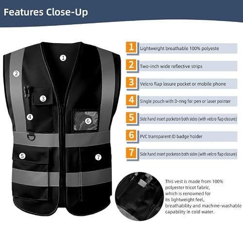 Tydon Guardian Reflective Safety Vest for Women Men High Visibility Security Pockets Zipper Front Meets ANSI/ISEA Standard — view 2