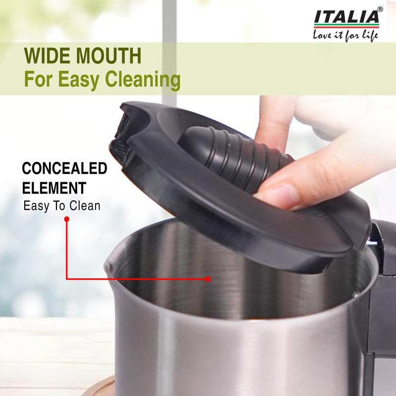 Image of ITALIA 500ml Electric Travel Kettle with 2 Cups, 1000W Mini Stainless Steel Portable Kettle for Hot Water, Tea Coffee, Auto Shut-Off, Concealed Heating, Office Hostel Travel, 1 Year Warranty