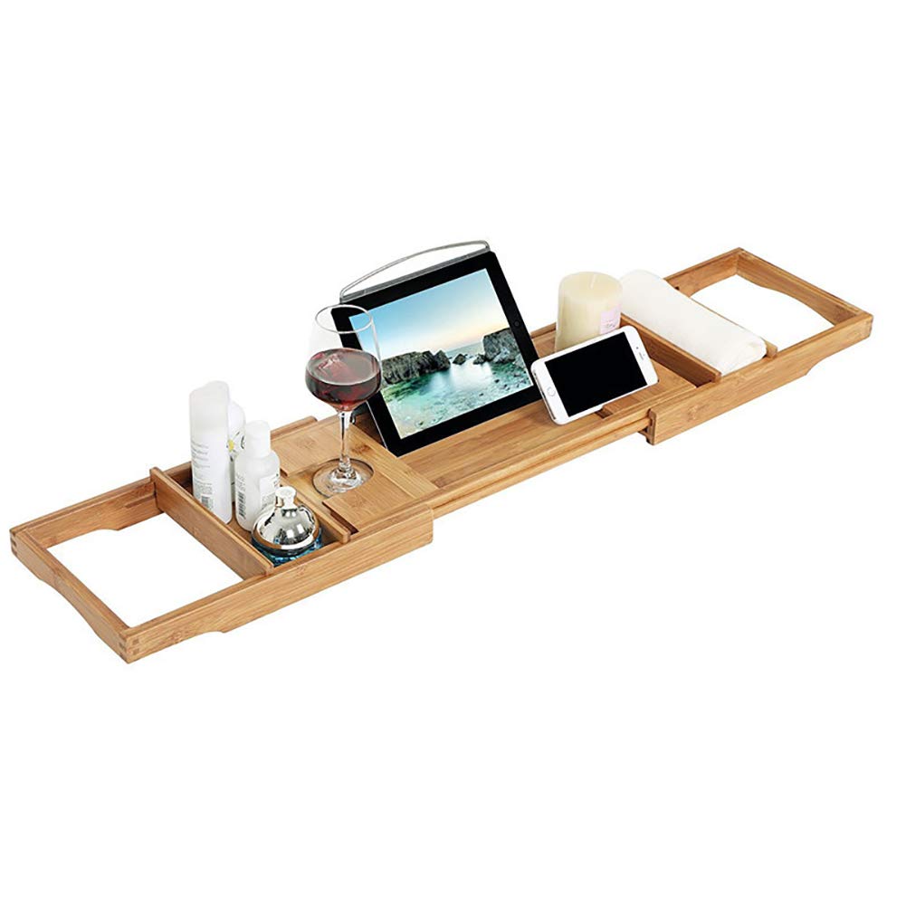 Bandeja De Bañera Bañera Caddie, Cama Escritorio Del Ordenador Portátil, Bandeja De Bañera Grande De Bambú 100% De Bandeja De La Cama, Uno O Dos Persona Bañera Y Bandeja De La Cama,(75/109)x23x4.5 cm