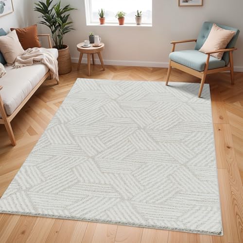 Livabliss Kapan Shaggy Rug - Modern Berber Rugs Living Room, Large 160x213 cm, Soft Shaggy Rugs for Bedroom - Neutral Boho Fluffy Rug, Easy Care Plush Thick Pile - Cream and Light Beige