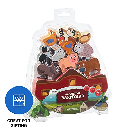 Imagination Generation Wooden Wonders Balancing Playset | Develops Dexterity, Motor Skills, Sharing Skills | Safe Wood & Paint | 13 Pc Barnyard Playset #TOP5