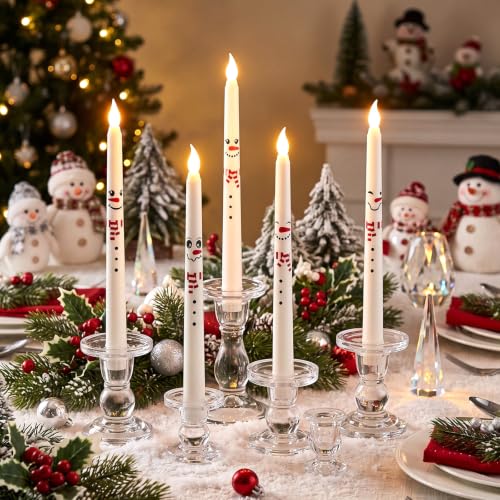 Image of Aurelema 6pcs Snowman Flameless Taper Candles with Remote for Decor Gifts