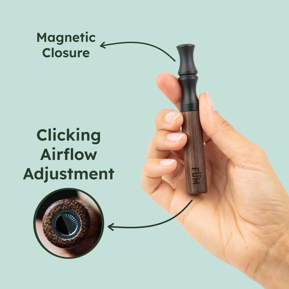 FÜM Solano Flavored Air Device | Naturally Switch from Bad Habits | Premium Walnut Barrel and Onyx Black Mouthpiece
