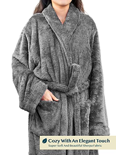 Pavilia Premium Womens Plush Soft Robe Fluffy, Warm, Fleece Sherpa Shaggy Bathrobe (L/Xl, Gray) #TOP2