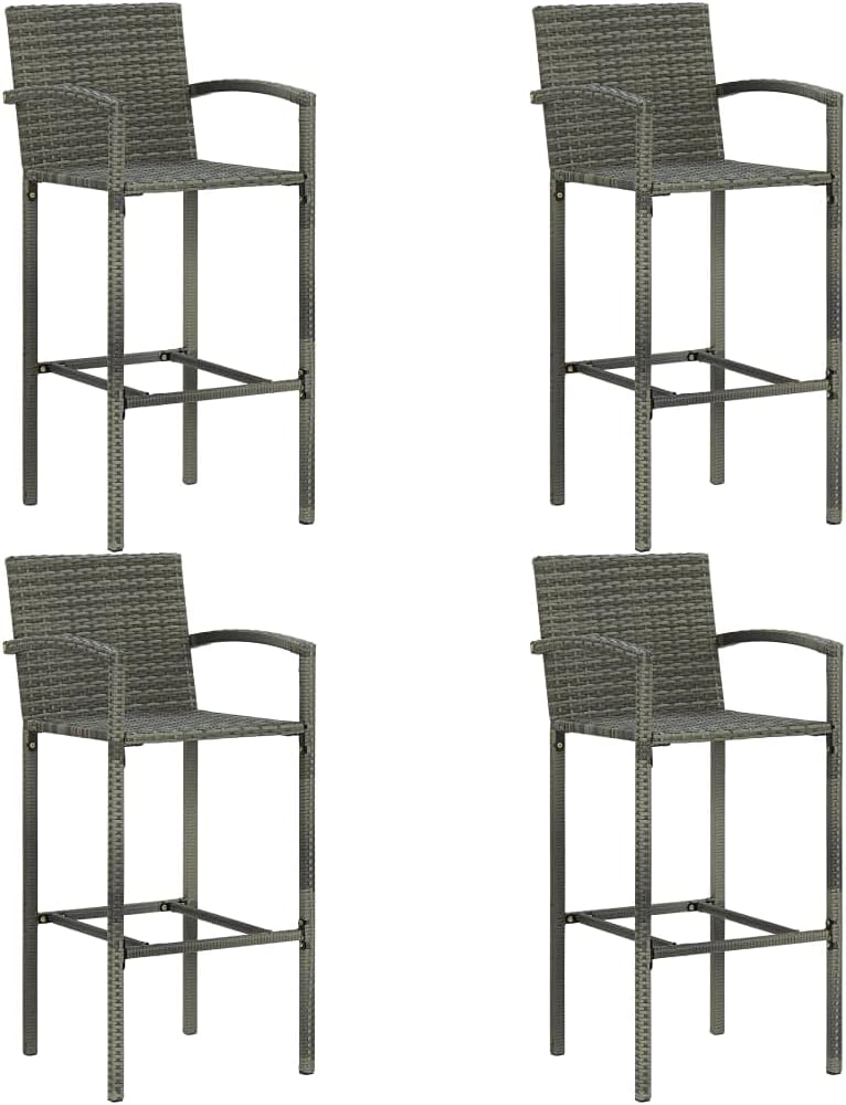 5 Piece Patio Bar Set with Armrest Poly Rattan Gray,Outdoor Patio furnature,Outdoor Furniture,Patio Set,Balcony Furniture,for Patio,Garden,Poolside,Backyard