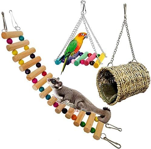 Ewolee Hamster Toys, 3 Pack Ferret Toys Rat Cage Toys, Hanging Ladder Hammock Swing for Small Animals Rat Hamster Gerbil Degu Guinea Pig Squirrel Ferret Parrot