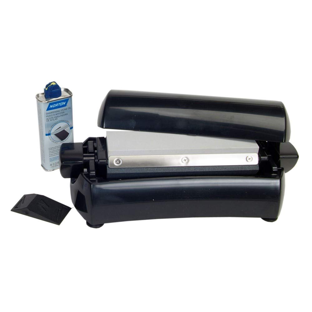 Norton IM200S Knife Sharpener, Oil Stone Sharpening Stone Kit with Medium/Extra Fine Grit, Stone Sharpener Holder and Knife Angle Guide , 16 x 6.7 x 5.5 in