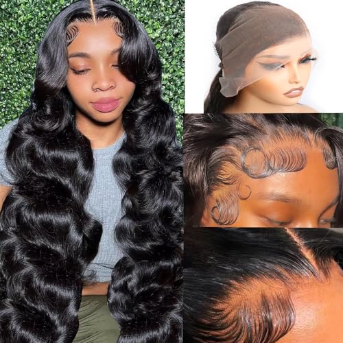 26 Inch Body Wave Lace Front Wigs Human Hair Pre Plucked 180% Density 13x4 HD Transparent Lace Frontal Glueless Wigs Human Hair with Baby Hair Natural Hairline Human Hair Wigs for Black Women