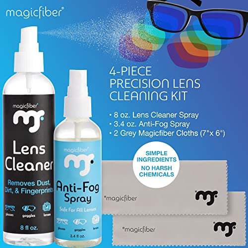 Magicfiber Glasses Cleaner Kit (4Pc) - Eye Glasses Lens Cleaner Spray & Anti Fog Spray For Glasses - Eye Glass Cleaner For Prescription Lens & Sunglass #TOP1