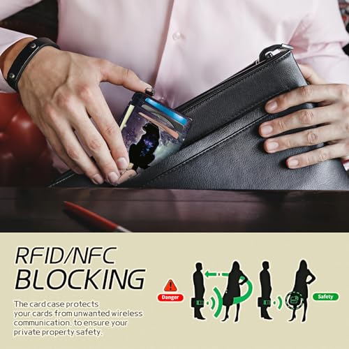 Image of Small Travel Wallets, Cat Nebula Slim Minimalist Front Pocket Wallet with Wristlet, RFID Blocking PU Leather Credit Card Holder with ID Window Change Purse for Men Women