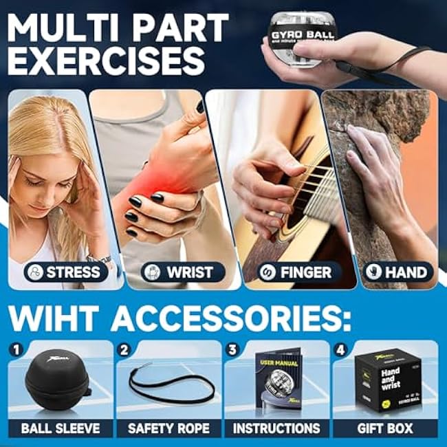 XMALL Torque Ball Hand Exerciser, Grip Strength Trainer, Forearm Strengthener, Wrist Power Gyro Ball, Hand Strengthening Devices, Wrist Strengthener, Finger Exerciser, Auto-Start Colorful Lighting