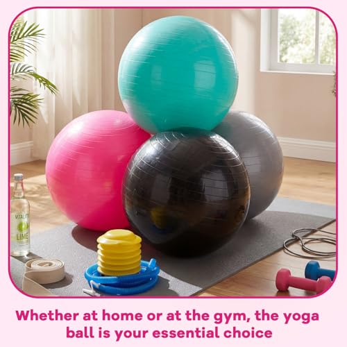 Image of Leyndo 4 Pcs 26 Inch Yoga Exercise Ball Pilates Pregnancy Birthing Fitness Ball with Quick Pump Anti Burst for Improved Posture, Balance, Yoga, Pilates, Training