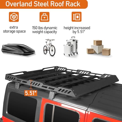 Image of Hooke Road Overlanding Roof Rack for 2018-2026 Jeep Wrangler JL 2 /4 Doors & Gladiator JT, Steel Cargo Basket for Jeep Hard Top Only