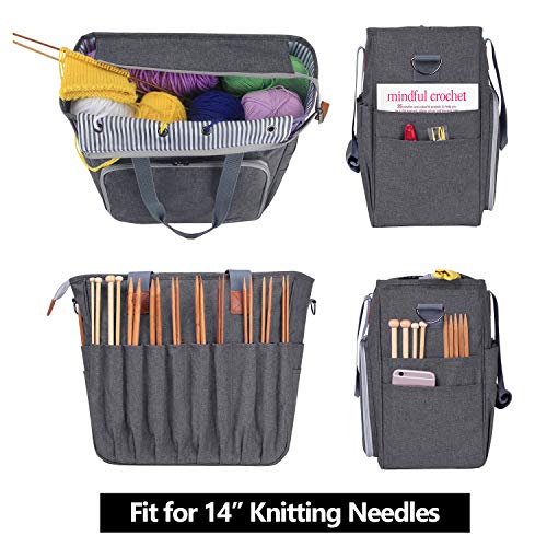 Luxja Knitting Bag With Shoulder Straps, Yarn Bag For Carrying Projects, Knitting Needles, Crochet Hooks And Other Accessories, Gray #TOP2