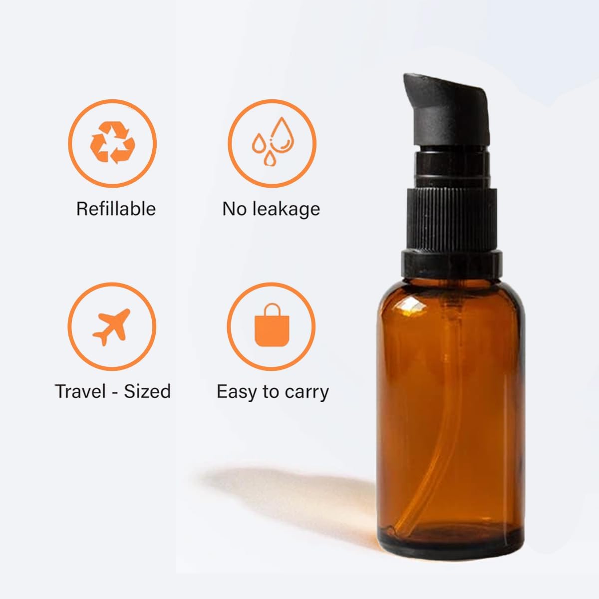 4Pcs 30ML/1oz Empty Amber Glass Lotion Bottles Refillable Cosmetics Makeup Storage Containers Vials Dispenser Jars with Black Pump Heads for Essential Oil Foundation Cream image 3