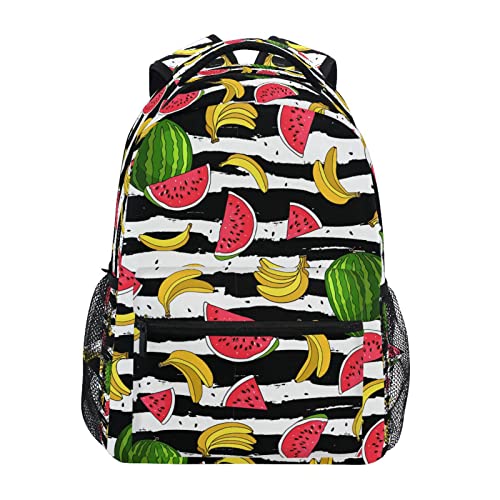Sac à dos rayures noires et blanches avec motifs de fruits