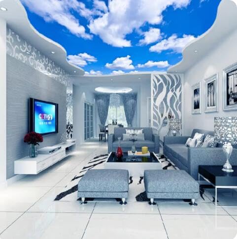 Papier peint de plafond ciel bleu pour agrandir une petite chambre ou un salon sombre 150x105