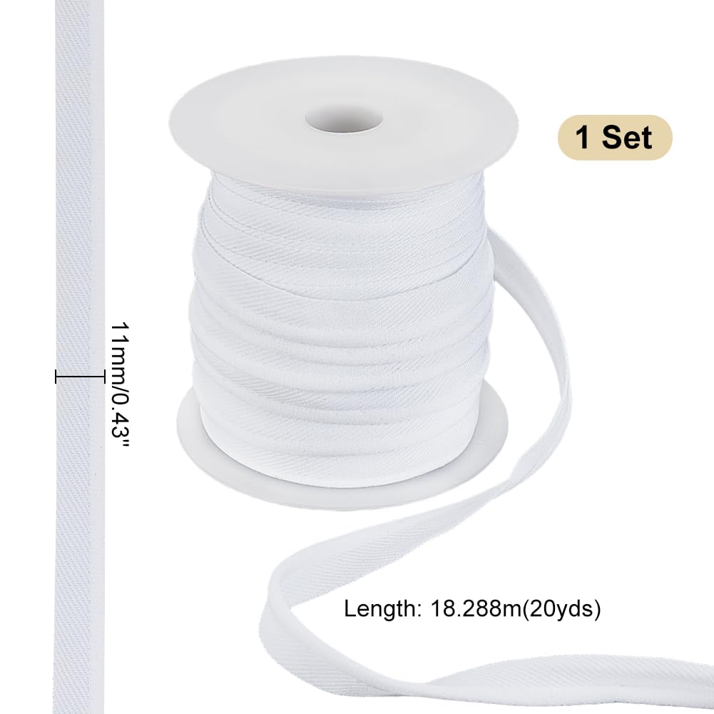 AHANDMAKER Schrägband, 20 Meter, weißes Schrägband, Köperband, Lippenkordel zum Nähen, Quilten, Binden, Säumen, Bekleidungshandwerk, Polyester, 1,1 cm