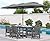 SERWALL 8-Piece Patio Dining Sets with 15FT Double Side Patio Umbrella, Outdoor HDPE Dining Furniture Set with Umbrella Hole Cut-Out Table and 6 Chairs, Gray?Umbreall Base not Included?