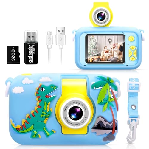 Kids Camera with 180° Flip-Up Lens, 2.4inch HD IPS Screen Digital Camera for Kids with Unicorn Silicone Case, with 36GB SD Card