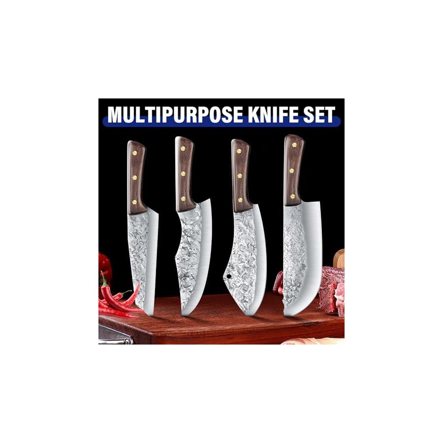 DRAGON RIOT Chef Butcher Knife Set for Meat Cutting, 4 Pcs Japanese Forged Chef Knives Set for Men and Women Gift for Men
