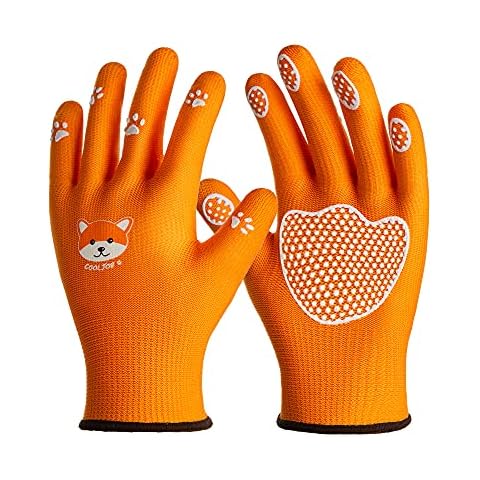 COOLJOB Kids Gardening Gloves for Age 2-3, Childrens Garden Gloves for Boys Girls, Toddler Gardening Gloves Non-Slip Gloves Work, Cute Dog Pattern, Orange(1 Pair S) Cover