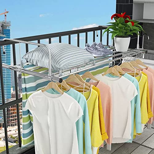 Tendedero extensible de acero inoxidable para balcón, radiador, tendedero plegable para colgar ropa, toallas, ropa interior, zapatos y calcetines, ajustable de 61 a 107 cm, ahorro de espacio