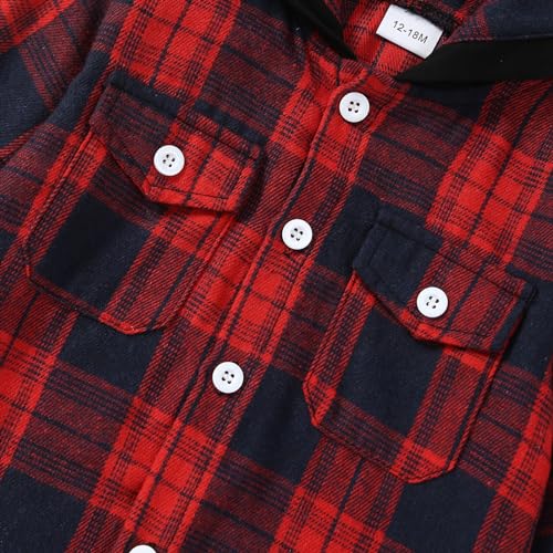 Image of Toddler Baby Boy Fall Winter Clothes Long Sleeve Plaid Hooded Sweatshirt Ripped Holes Jeans Set 1-5 Years Old