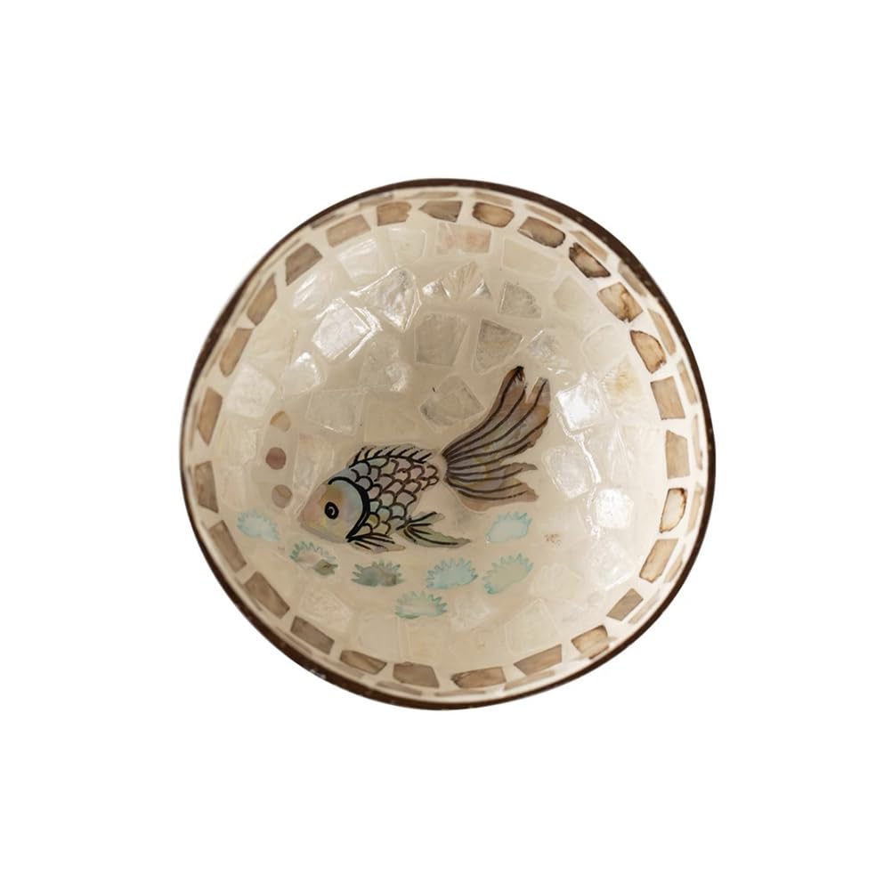 RSBFER Handcrafted Coconut Shell Bowl with Mother of Pearl Inlay – Natural Eco-Friendly Decorative Bowl for Keys, Snacks, Jewelry, Home Decor,18