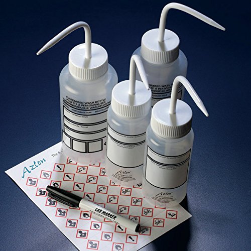 Globe Scientific WGW001VTML LDPE Wash Bottle, Wide Mouth, 250mL Capacity, Do-It-Yourself, Write-On-Panel, Safety Vented, White Screwcap, Pack of 5