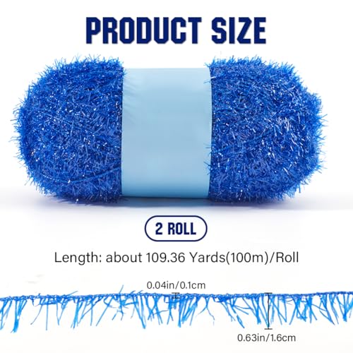 GORGECRAFT 200m 2 Rolls Sparkle Scrubby Yarn Bundle Steel Blue Metallic Scrubby Polyester Scrub Eyelash Yarn for Dishcloths Knitting Weaving Crochet Doll Hat Cleaning Tool Craft Project - Image 2