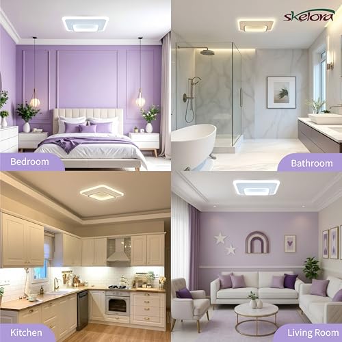 Image of Premium 50W LED Ceiling Light | 3 Color Modes (Warm, Natural, Cool) - Flicker-Free, Anti-Glare |Bedroom, Office, Kitchen, Bathroom, Balcony & Walkway (Square White 50W)