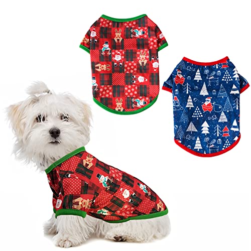 Christmas Dog Shirts 2 Pack Pet Clothes Breathable Pet Shirts Puppy Shirts Printed Pet T-Shirt Puppy Dog Clothing for Small Dogs and Cats Christmas Cosplay Pet Apparel (Medium)