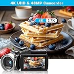 Camcorder Video Camera 4K Ultra 48MP Vlogging Camera for YouTube 18X Digital Zoom 3.0" 270 Degree Rotation Screen Camera Recorder with Microphone, 2 Batteries - Image 2