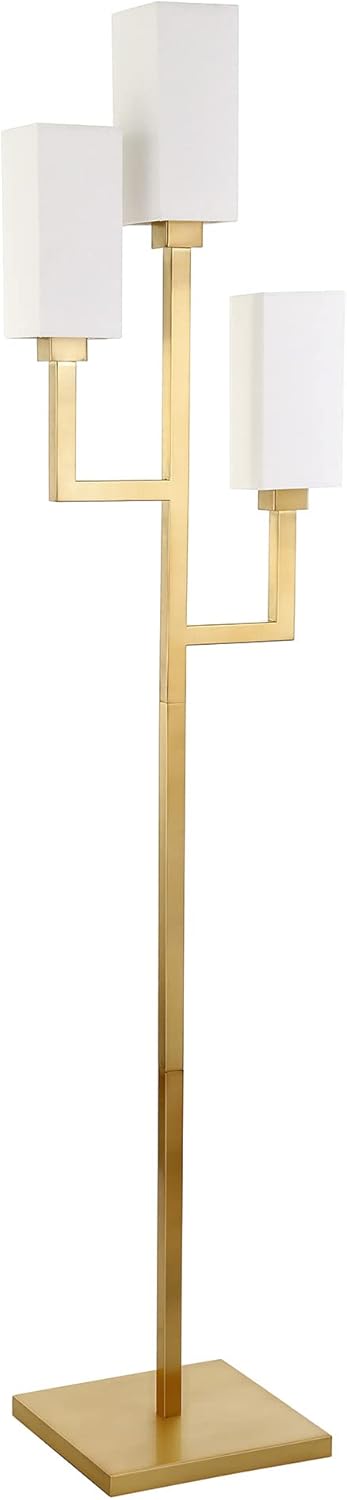 New Arrivals Henn&Hart 3-Light Torchiere Floor Lamp with Fabric Shade in Brass/White Review Discount Henn&Hart 3-Light Torchiere Floor Lamp with Fabric Shade in Brass/White