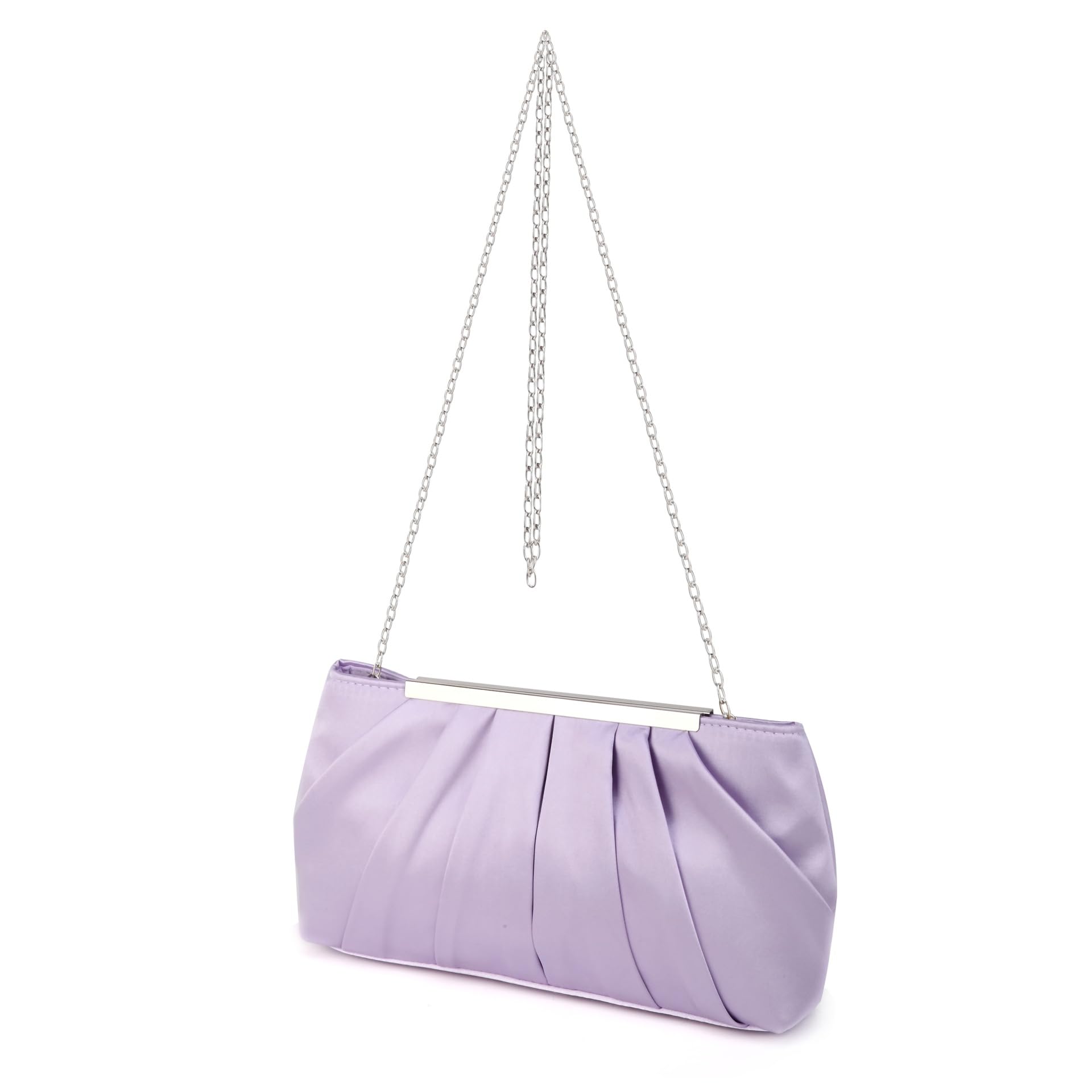 RomanticDesign Women Elegant Evening Clutch Pleated Satin Bridal Purse Party Prom Banquet Handbag, Lavender