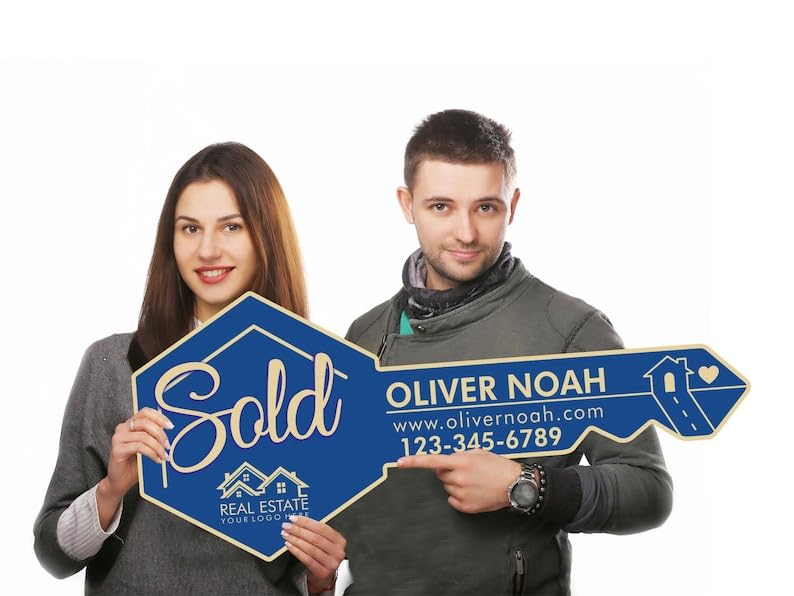 Voila Print Real Estate Marketing Key Cutout Sign, Customized Realtor Social Media Photo Props, Just Sold Key, Blue Plastic Sign