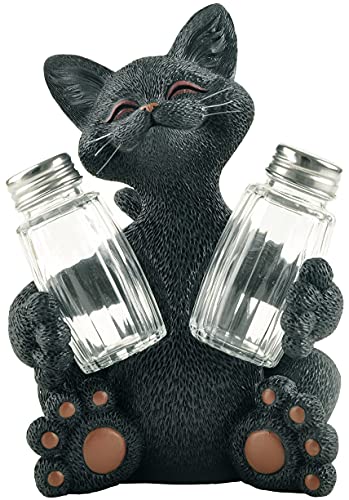 Skurriles Salz- und Pfefferstreuer, schwarze Katze, dekoratives Sammlerstück - Happy Cat Collection Katzenliebhaber Geschenke für Frauen, Männer, Küchentischdekoration, niedliche Katzengeschenke Cover