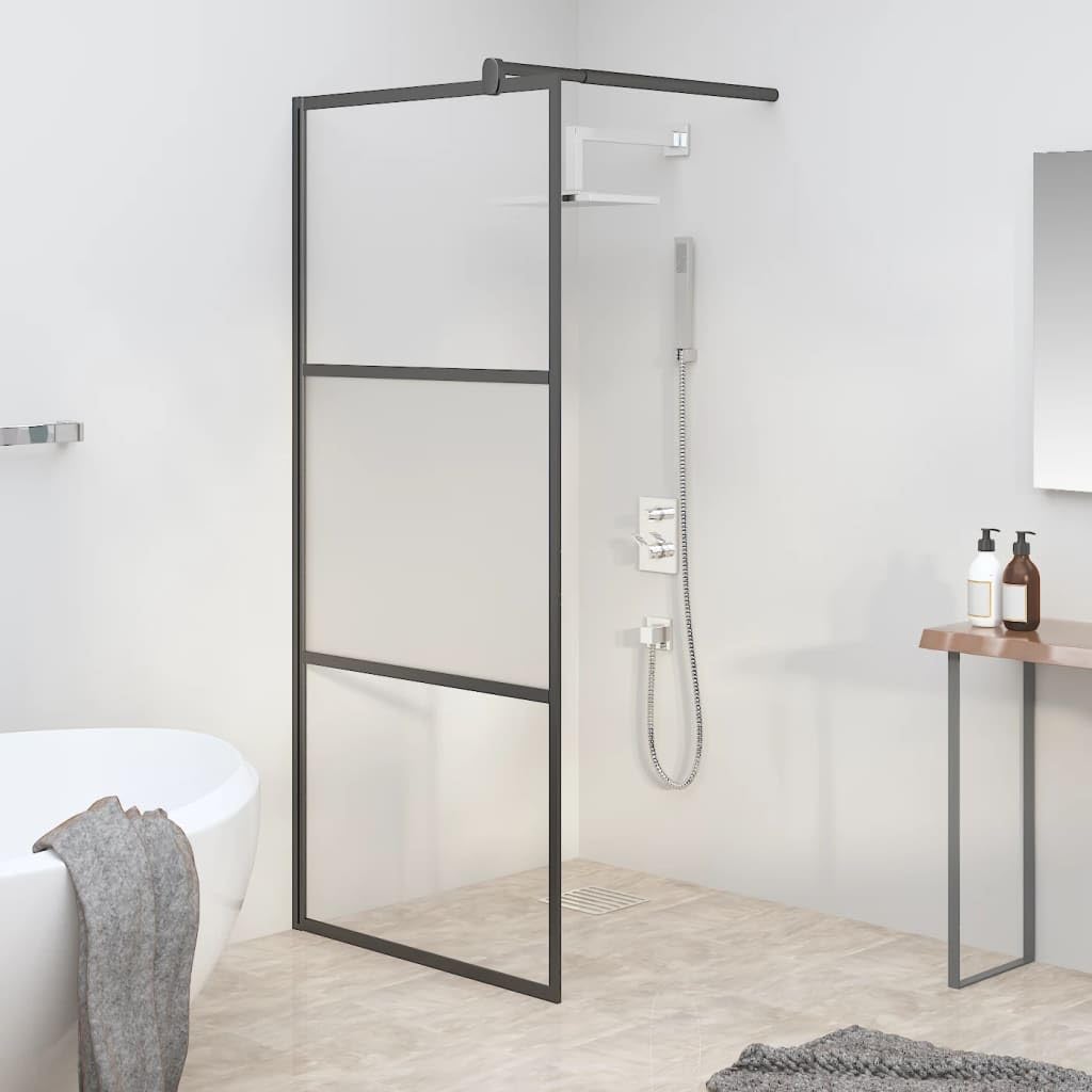 Parete doccia per doccia a pavimento, 80 x 195 cm, ESG semi opaco, telaio in alluminio regolabile, paraspruzzi, parete laterale, vasca da bagno, accessori sanitari, montaggio e pulizia