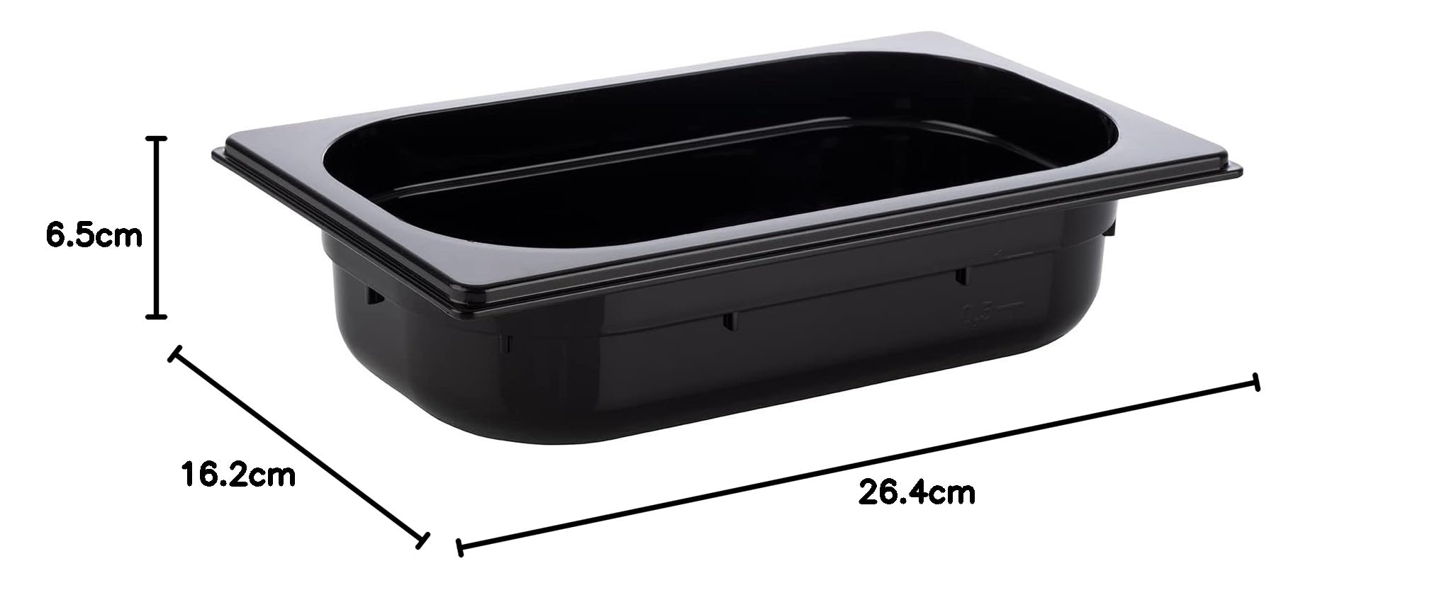 APS 82072 GN 1/4 Contenitore Gastronorm, in policarbonato, dimensioni 264 x 162 mm/altezza 65 mm/volume 1,7 litri, nero