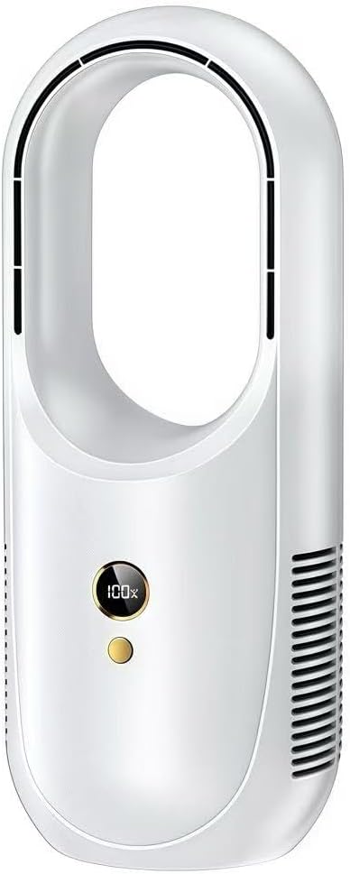 Bladeless Tower Fan, Portable USB Desktop Fan with 6 Speed Settings, 2000mA Battery, Low Noise Operation, LED Display, for Office Home Bedroom (Blue)