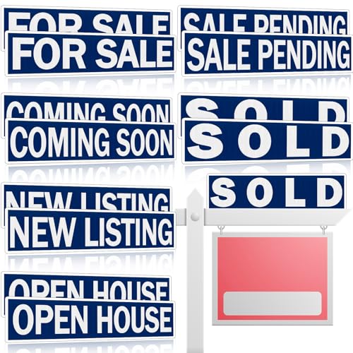 Juexica 12 Pcs Real Estate Rider Signs 24 x 6 Inch Coming Soon for Sale Pending Sold Waterproof Signs Rider Real Estate with Different Messages (Blue with White)