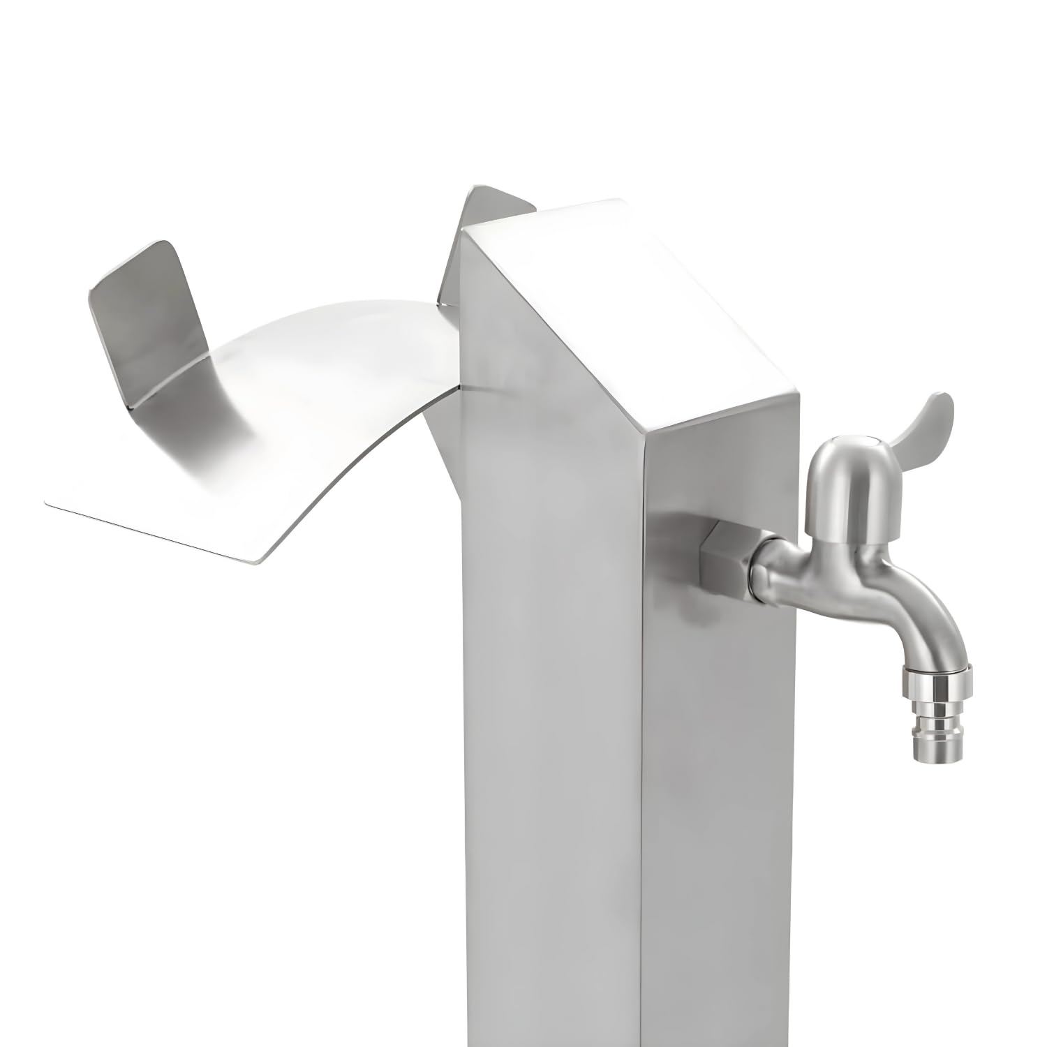 Fontana da Giardino a Colonna Esterno MAGNOLIA Acciaio Inox Spazzolato H 95 cm a Pavimento con Mensola
