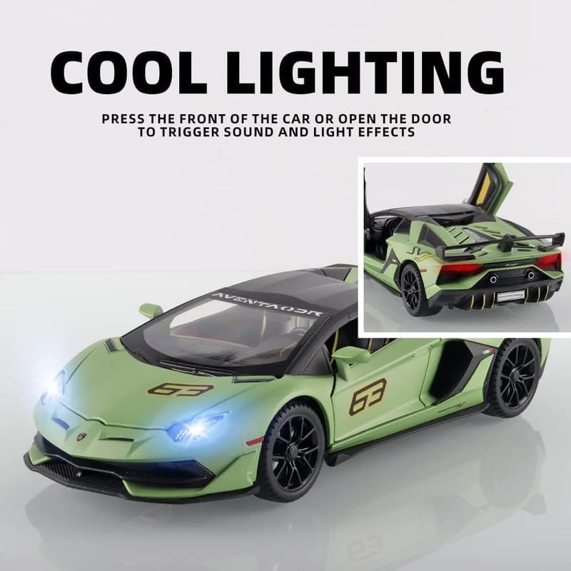Image of Model 1:24 Lamborghini Avantadoor SVJ 63 Model Alloy Metal Pull Back Die-cast Car Openable Doors with Sound and Light Vehicle Car Toy for Kids - Multicolor