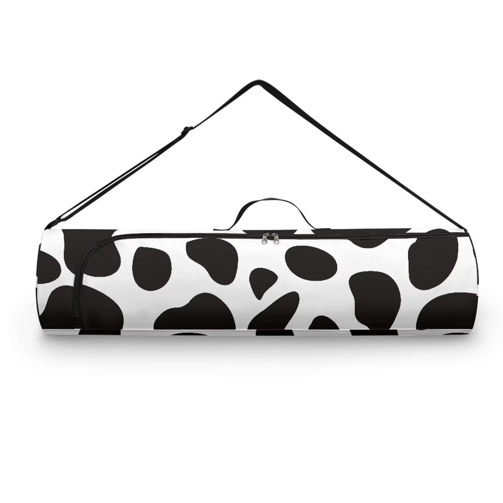 Pzuqiu Cow Print Yoga Mat Bag for Women & Men Travel Yoga Gym Bag for Thick Exercise Yoga Mat Full-Zip Yoga Mat Carrier Bag for Class Workout Park with Adjustable Strap